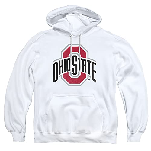 The Ohio State University Official Distressed Primary Logo Unisex Adult Pull-Over Hoodie,White, Medium