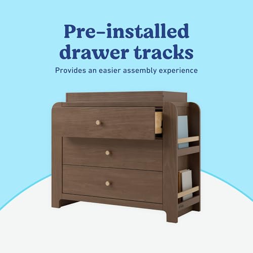 Image of Graco Read-with-Me 3 Drawer Chest with Bookshelves and Removable Changing Topper (Hazelnut with Driftwood) - GREENGUARD Gold Certified, Nursery & Kids' Bedroom Wood Chest with Spacious Storage