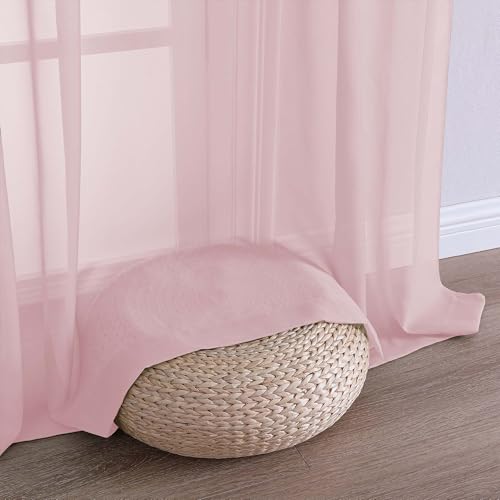 Image of OWENIE Sheer Blush Curtains, Sheer Curtains 63 inch Length 2 Panels Set, Rod Pocket Voile Fimly Sheer Drapes for Living Room Bedroom, 2pcs, Blush, Each 59 inch W x 63 inch L