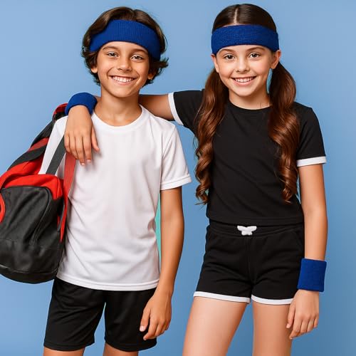 Image of Bememo 36 Pcs Neon Sweatbands Set for Kids 12 Headbands 24 Wristbands Bulk Sports Sweat Bands Athletic for Children Basketball Tennis Running Gym Student Gifts Glow Party