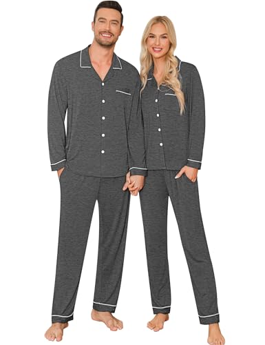 SWOMOG Couple Matching Pajamas Set Christmas Pajamas Long Sleeve Button Down Pj Set Festival Party Xmas Sleepwear2
