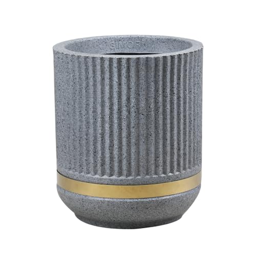 Image of BonKaso 14 Inch Tower Plant Pot for Indoor & Outdoor | Modern Lightweight Polymer Planter | Weather, UV & Frost Resistant | Ideal for Living Room, Balcony, Office & Nursery (Light Grey)