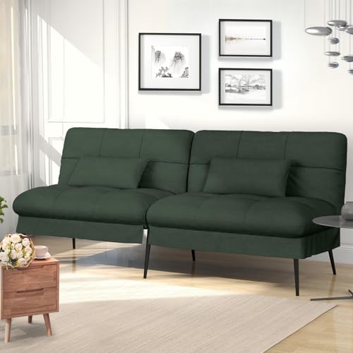 COMHOMA Canapé-lit avec Fonction de Couchage - Housse futon Convertible - Canapé d'angle 3 Places - avec Dossier réglable en Tissu Vert