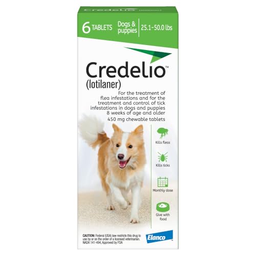 Credelio (lotilaner) Tick & Flea Treatment + Flea Infestation Protection for Dogs 25.1-50.0 lbs. (6 Tablets)