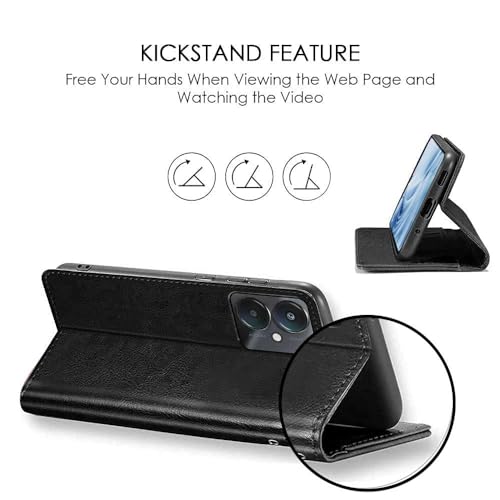 Image of WOW IMAGINE Shock Proof Flip Cover Back Case Cover for Xiaomi Mi Redmi 13C 5G | Redmi 13C 4G | Poco M6 5G | Poco C65 (Flexible | Leather Finish | Card Pockets Wallet & Stand | Black)
