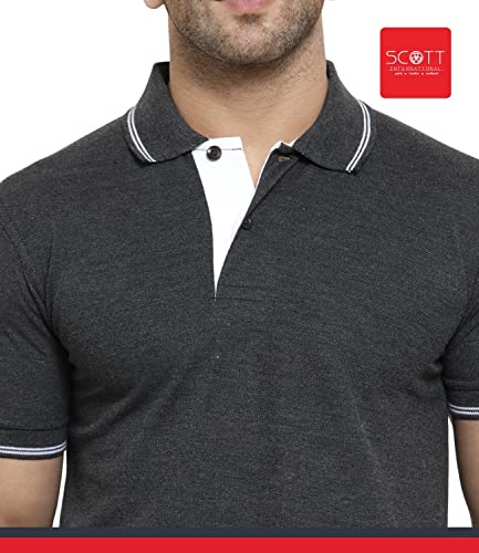 Image of Scott International Men's Organic Cotton Regular Fit Polo T-Shirt (Charcoal with White, XL)