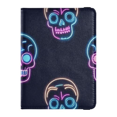 Titolare decorativo per passaporto e carta di vaccino con teschio fluorescente neon pelle organizer per documenti di viaggio da portafoglio leggero Teschio neon 1