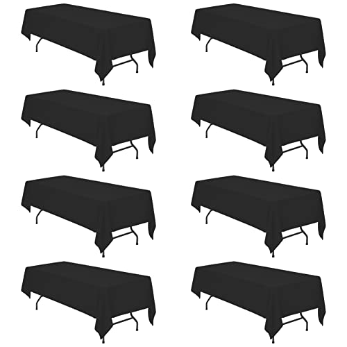 Image of BRILLMAX 8 Pack Black Tablecloths 60 x 126 Inch for 8ft Rectangle Tables - 150 GSM Polyester Fabric, 15 inch Standard Drop, Water, Stain & Wrinkle Resistant Cloth Cover for Wedding Banquet Dining Buffet