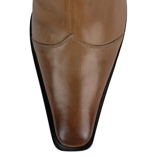 Tight Heeled Boots For Women Snip Toe Boot Mid Calf Block Heel Zip Boots Fashion Party Dress Shoes3