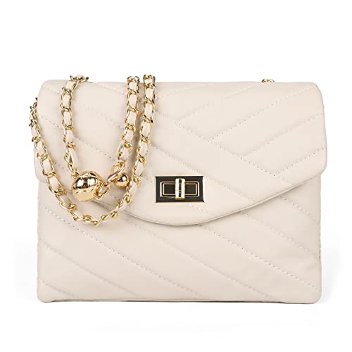 GLADDON MODA Bolsos cruzados para mujer, bolsos de hombro cruzados acolchados, bolsos de múltiples bolsillos, pequeñas bolsas de cadena de rombo de bola dorada, White