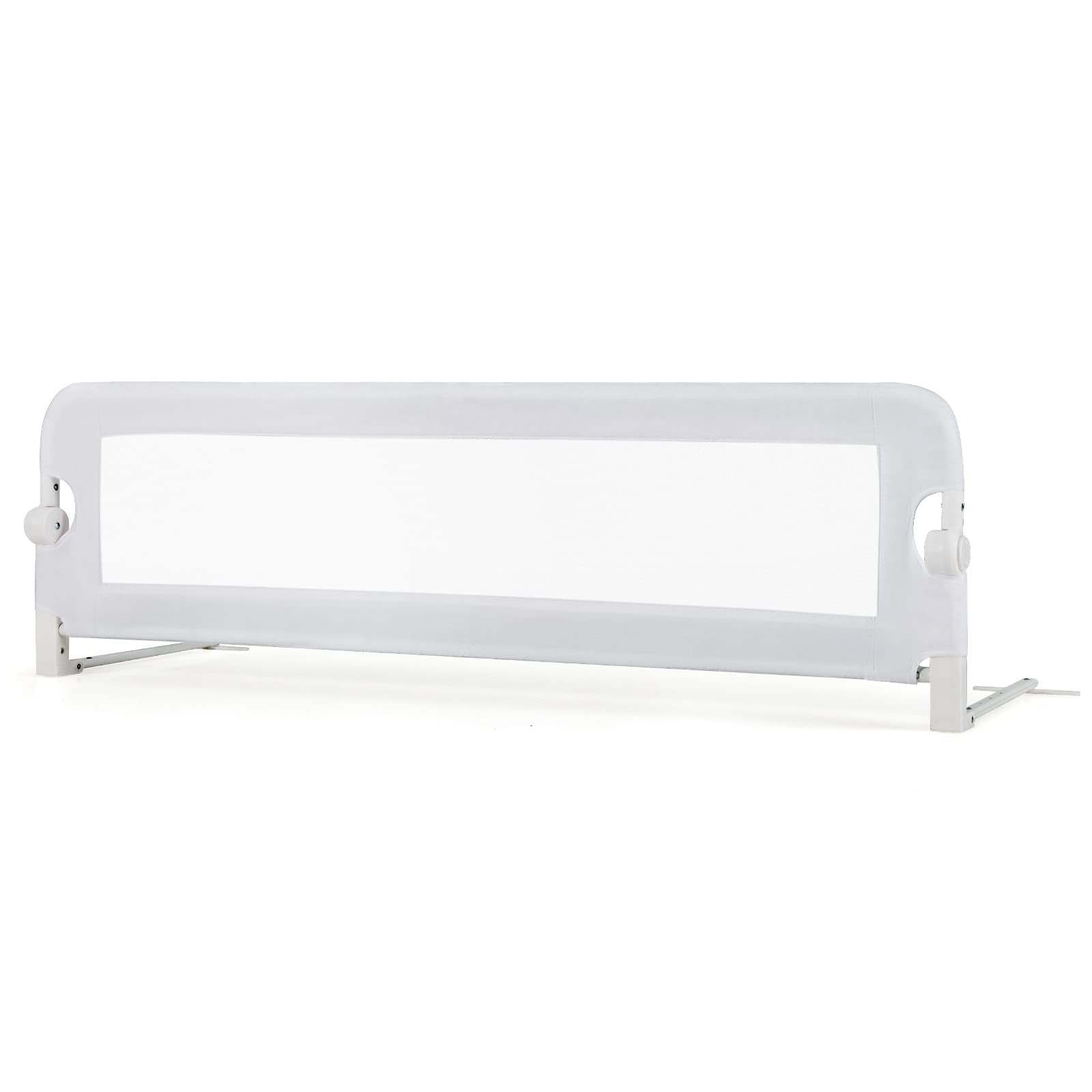 RELAX4LIFE Barrera Seguridad Niños Cama Plegable 105/120/150cm, Barandilla Cama Niño Abatible de Metal y Tela Oxford con Malla Transpirable para Camas Individuales y Dobles (Blanco, 150x40x42cm)