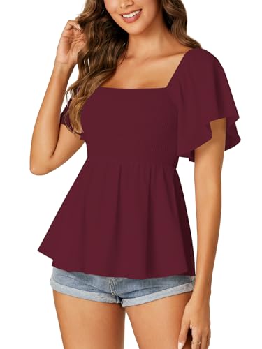Image of LYANER Women's Square Neck Cute Peplum Top