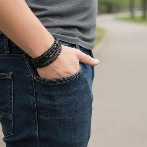 Image of Contemporary Casual Braided Leather Bracelet For Men /Boy's