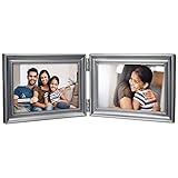 Malden International Designs Concourse Pewter Metal Hinged Picture Frame, Double Horizontal, 2-4x6, Silver