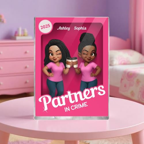 Besties Partner in Crime Custom Pink Acrylic Block with 3D Effect - Personalized Friendship Plaque for Best Friends and Sisters - Image 2