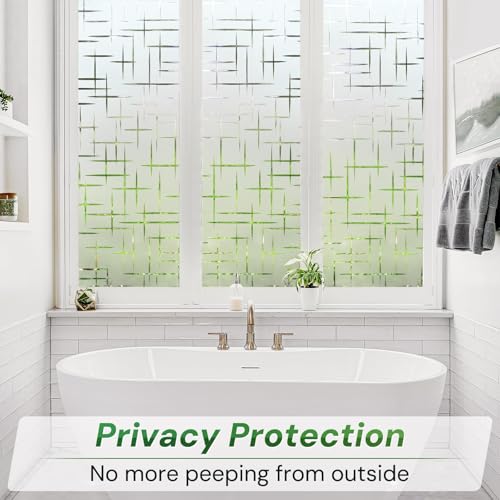 Image of WOO Home Frosted Glass Window Film & Stickers (12 X 96 INCH) Privacy Window Cover for Home & Office - Easy Apply, UV Protection, Removable Decorative Film (Cross Pattern | 1 X 8 SQFT)