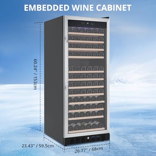 Image of 24 Inch Wine Cooler,155 Bottles Large Size, 41℉-64℉ Freestanding Wine Cellar, Stable Temperature Control, Digital Control Panel, Stainless Steel & Tempered Glass, Safety Lock,Lockable Wine Cellar