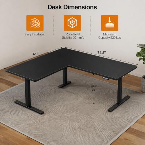 Image of Grandder 75 x 61 Inch L Shaped Standing Desk, Electric Height Adjustable Corner Stand Up Desk, Sit Stand Corner Table Home Office Table, Black Top Black Frame