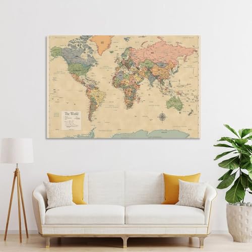 世界地図ポスター キャンバス 芸術 壁アート 画像 印刷 現代 寝室 装飾 ホームワーク08x12inch(20x30cm) [4]