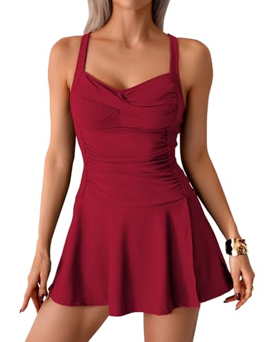 Firpearl Women's Tankini Swimsuit Tummy Control Two Piece Bathing Suits Flowy Swim Dress with Shorts 20252