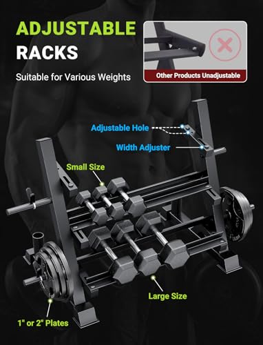 Image of YOLEO Dumbbell Rack, Adjustable & Compact Weight Rack for Dumbbell, Kettlebell, Barbell, Heavy Duty Weight Storage Organizer, Space-Saving Dumbbell Storage Stand Holder for Home Gym - 1100LBS Capacity (Rack Only)