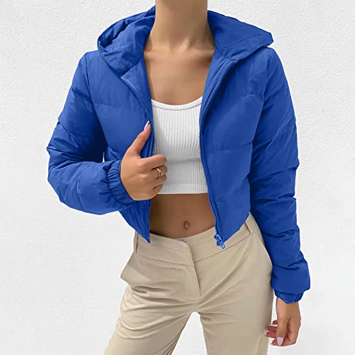 Fannyouth Women's Winter Cropped Puffer Jacket Warm Full Zip Quilted Jacket Long Sleeve Padded Coats Stand Collar Outerwear #Pay221117- *1479-Christmas Decorations #TOP4