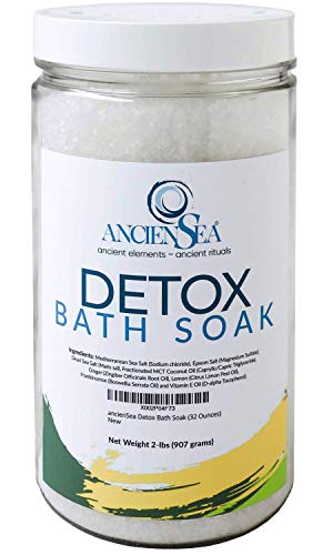 NEW Detox Bath Salt 32 Ounces Dead Sea Salt and Epsom Salt Plus Pure Ginger, Lemon, and Frankincense Essential Oils in Beautiful 2 Pounds Jar