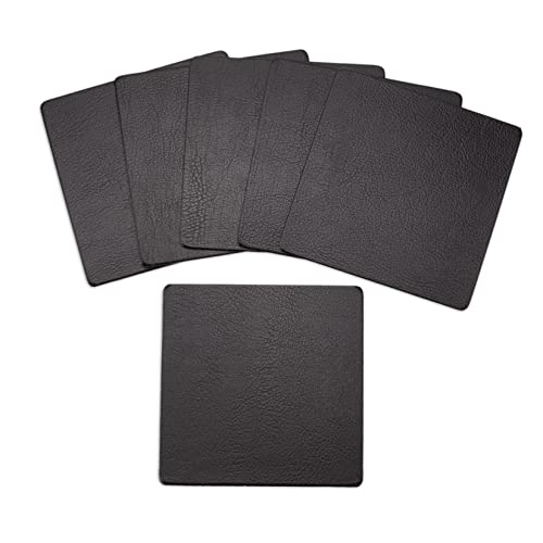 Sottobicchieri quadrati, set da 6 pezzi, in pelle (Bonded Leather) Coaster, sottobicchieri, colore: nero, 10 x 10 cm, facili da pulire, Made in Germany (nero)