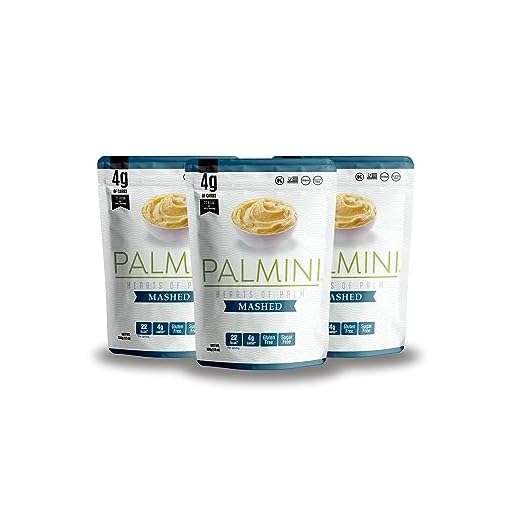PALMINI Puré - Palmito – Bajo en calorías – Bajo en carbohidratos – Keto - Vegano – Libre de OGM – Libre de Gluten – Sin azúcar – 338g | (Pack de 3 unidades)