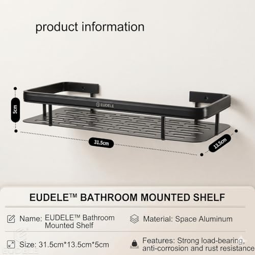 Image of EUDELE Aluminium Pack of 2, Self Adhesive Bathroom Shelf for Wall Shelf Organizer Wall Mounted Bathroom Shelves Rack Holder Stand for Bathroom Accessories Organiser Without Drill Black