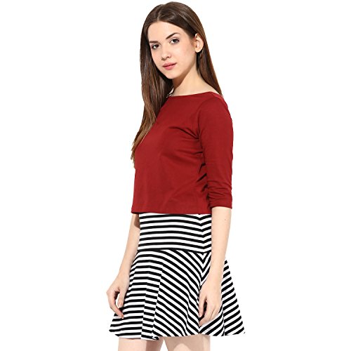 Image of Miss Chase Women's Black Boat Neck Half Sleeves Casual Buttoned Crop Top