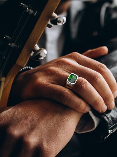 Bestyle Chunky Signet Ring for Men, Stainless Steel/Black Ring Synthetic Gemstone Band Ring Biker Ring for Men, Thumb Pinky Ring Mens Fashion Ring Jewelry Size 7-14, Gift Package - Image 4