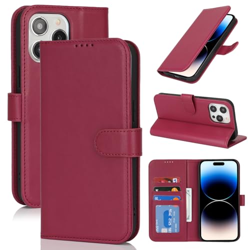 Image of for iPhone 14 Pro Max Case Wallet with Card Holder,for iPhone 14 Pro Max Wallet Case for Women Men,PU Leather Shockproof Magnetic Buckle Stand Flip Phone Case-Red