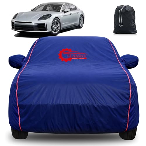Image of 100% Waterproof Car Cover for Porsche Panamera | All-Weather, Dustproof & UV Protection | Heavy-Duty 3-Layer Fabric | Custom Fit with Mirror & Antenna Pocket | Navy Blue