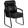 Flash Furniture Isla LeatherSoft Executive Side Reception Chair with Padded Arms and Sled Base, Upholstered Side Chair for Living Room/Office, Black