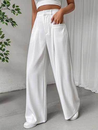 Image of Shasmi Women's Loose Mid Rise Solid, Pleated Trousers, Wide Leg Pocket Casual Long Korean Trousers Pant (146)
