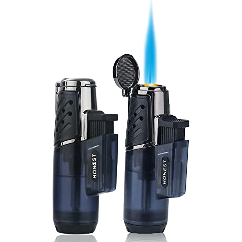 Jet Torch Lighter Windproof Turbo Strong Flame Gas Butane Refillable Torch Lighter with Butane Window Gadgets for Men (2 PACK) (2 Pack Black)