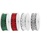 4 Rolls 5M Snowflake Lace Ribbon - Christmas Trim for Wrapping, Decorative DIY Scrapbook Sewing (4 Colors)