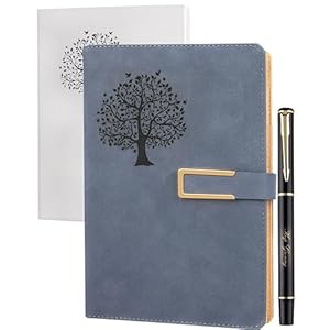 Fanery sue Tree of Life Refillable Writing Journal for Women&Men Faux Leather Hardcover Notebook A5 College Ruled 200 Lined Pages Lay-Flat Personal Diary with Pen&Magnetic Buckle (Tree of Life-Blue)