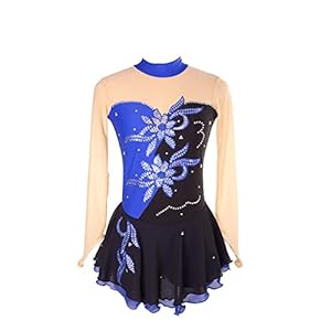 Meisjes kunstschaatsen jurk, dansvoorstelling competitie kleding ijs pak bloemen patroon ijs rok kleding jurken handgemaakt FiveShops (Color : L, Grootte : 3XL)