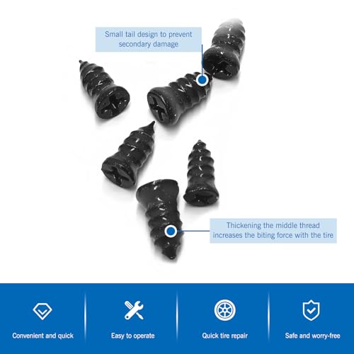 Image of 101 PCS Tire Repair Rubber Nail, 3 Size Vacuum Tire Repair Kits Spiral Rubber Screws, Fast Self-Service Tool for Car, Truck, Motorcycle, Tractor Tire Puncture Repair (Black)