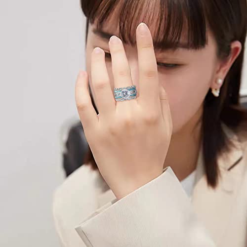 Zircon Engagement Rings for Womens Turquoise Inlaid Zircon Bridal Wedding Bands Proposal Rings Jewelry (Silver, 7)3