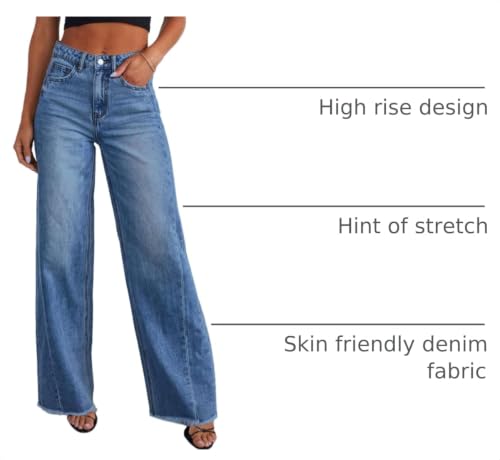 Image of PRETTYGARDEN Women's Wide Leg Jeans Raw Hem Denim Pants