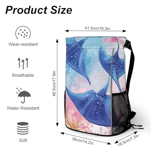 Sport Drawstring Backpack Large Capacity Dry And Wet Separation Sea Animals Stingrays Stuff Sack2