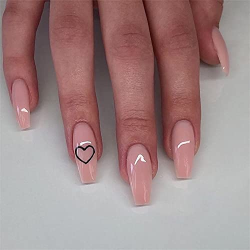 24 Pcs Coffin Press on Nails Short, Sunjasmine Fake Nails Glue on Nails, False Nails with Glue, Acrylic Nails for Women and Girls (Set 9)