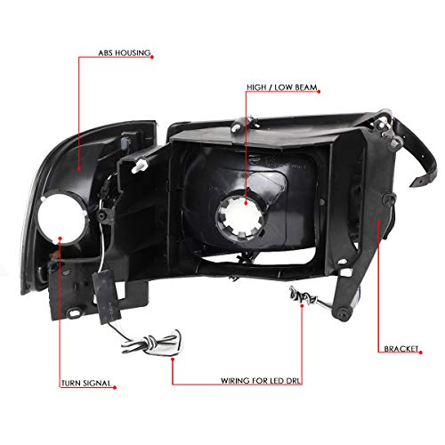 Image of DNA MOTORING HL-LB2-DR944-BK-CL1 Black Headlights With Pair LED Day Running Lights Compatible with 94-02 Ram