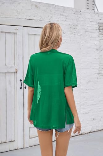Image of Iandroiy Women's Lightweight Open Front Cardigans Casual Short Sleeve Blouse Tops