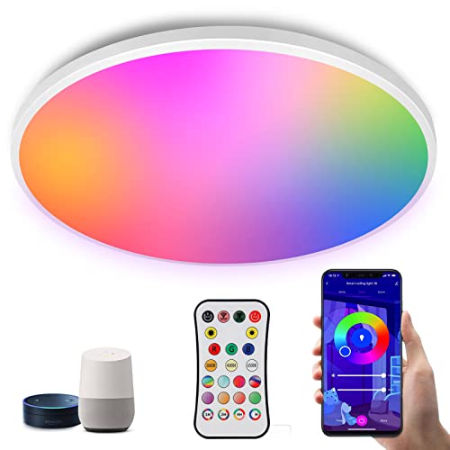 YISUN Plafonnier LED 24W RGB Couleur Luminaire Plafonnier avec Bluetooth Télécommande/APP Contrôle couleur de lumière et luminosité dimmable 3000-6500K Lampe Plafond pour Cuisine,Salon,Chambre,Enfant Cover
