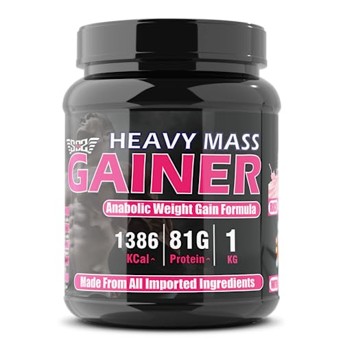 Image of SOS Nutrition High-Calorie Heavy Mass Gainer Protein Powder (Strawberry 1kg) | 81g Protein | Weight Gainer for Men & Women | Muscle Growth & Strength | Ideal for Gym & Fitness