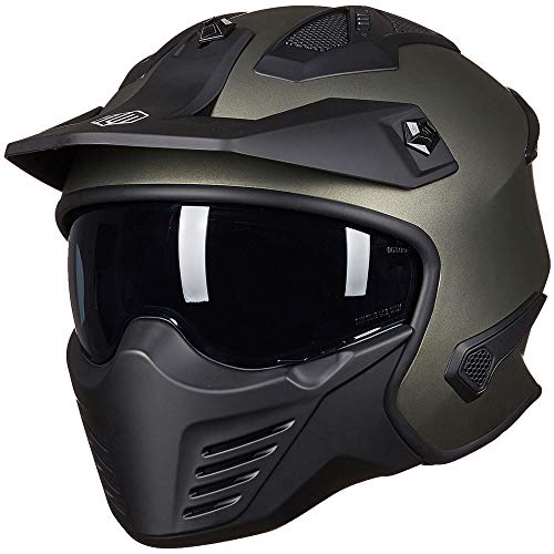 ILM Helm Motorrad Integralhelm Motocross Herren Damen Vintage Retro mit Visier ECE Model 726X,Grün Mitternacht,2XL